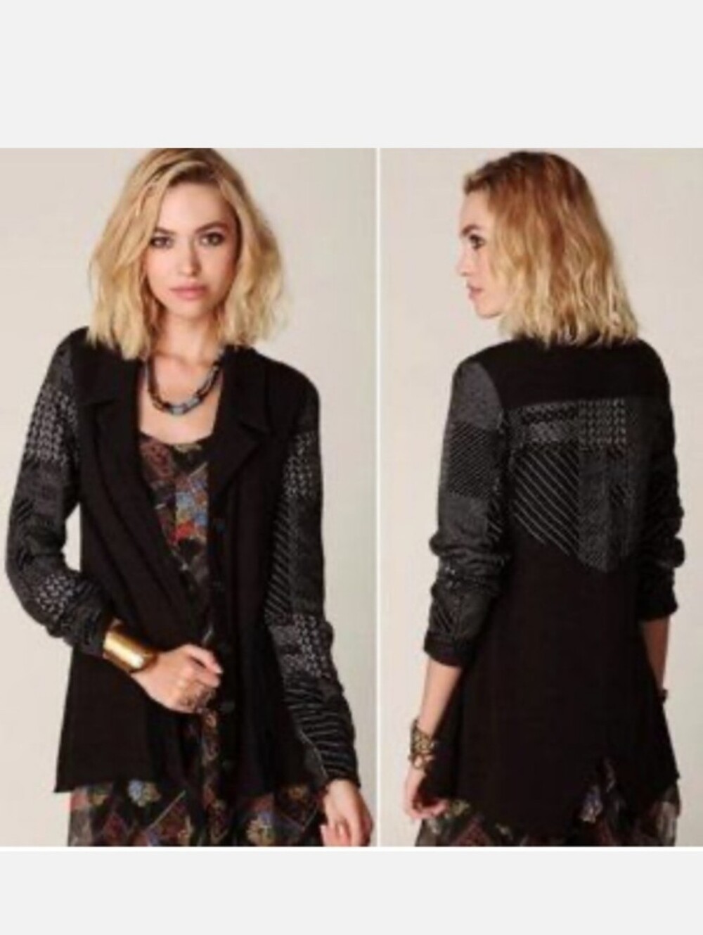 Free People Patchwork Button Front Cardigan EUC